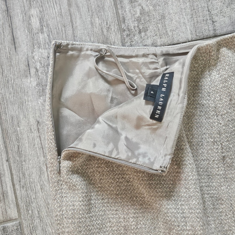 Ralph Lauren Beige Tweed‎ Skirt Size 4 Black Label Ruffle Flounce Hem Wool Blend - Picture 7 of 10